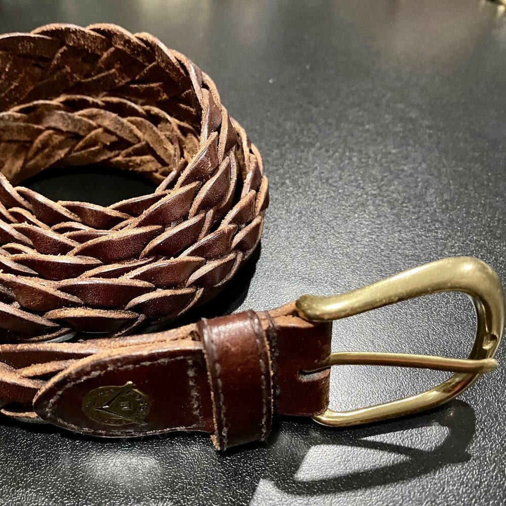 Men Fossil Minimalist Office Bohemian Preppy Braided Leather Solid Brass Belt 42